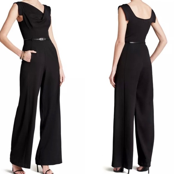 Black Halo Jackie Asymmetric Belted Jumpsuit Size 14 - Picture 1 of 11